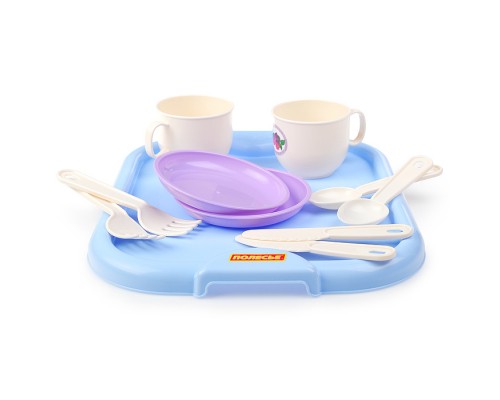 Набор детской посуды "Минутка" с подносом на 2 персоны (V1) (11 элементов) (в сеточке)