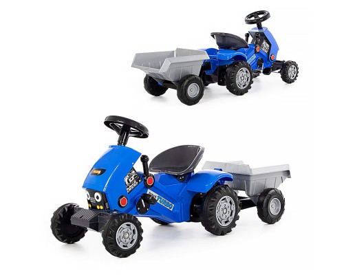 Каталка-трактор с педалями "Turbo-2" (синяя) с полуприцепом