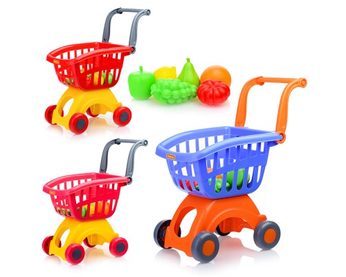 Тележка для маркета "Мини" + набор продуктов №3 (6 элементов) (в сеточке)