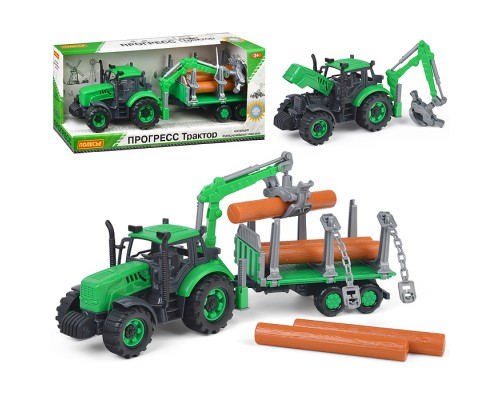 Трактор "Прогресс" лесовоз инерционный (зелёный) (в коробке)