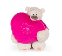 Медведь Тато в майке т. фуксия, с сердцем подушкой фуксия, 37см