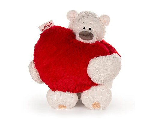 Медведь Тато в красной майке, с сердцем подушкой пушистой 37см