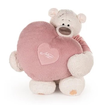 Медведь Тато в майке т. пудровой, с сердцем подушкой т. пудр 37см
