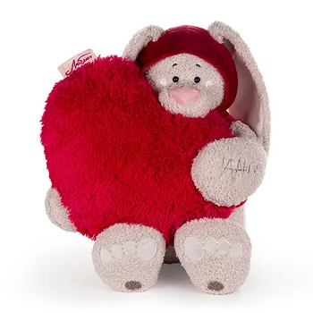 Заяц Вито в бордовой кофте, с сердцем подушкой пушистой, 37см