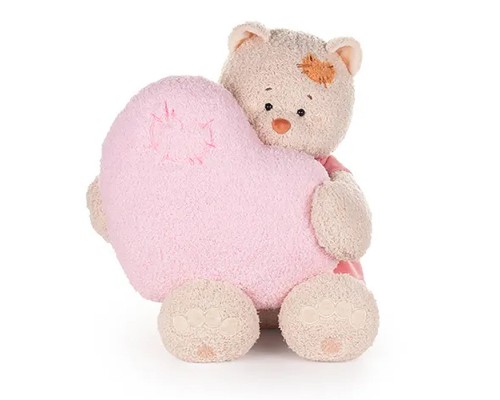 Кошка Мэри в пудровом платье, с сердцем подушкой розовой, 37см