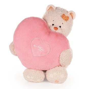 Кошка Мэри в пудровом платье, с сердцем подушкой пудровой, 37см