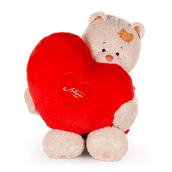 Кошка Мэри в красном платье, с сердцем подушкой алой 37см