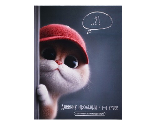 Дневник 1-4 кл. "Кот в кепке" твёрдый переплёт 7БЦ, А5+, 48 л., тиснение цветной фольгой