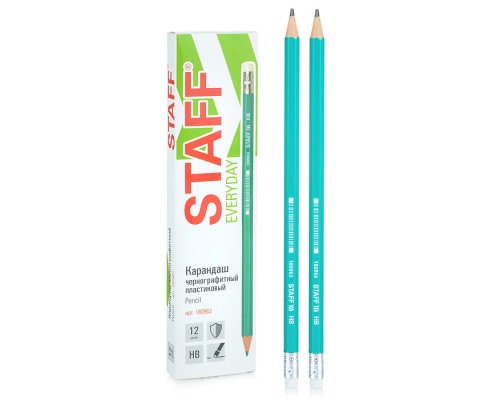 Карандаш ч/гр,. НВ, пластиковый, зеленый корпус, с резинкой, заточеный