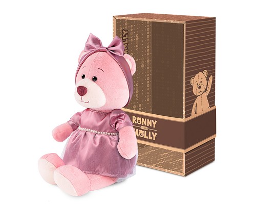 Мишка Молли в лиловом платье с бусинками, 21 см