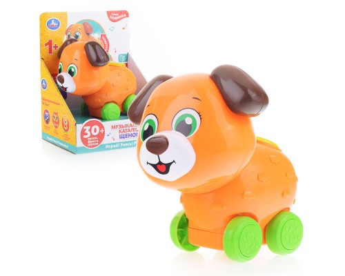 Музыкальная каталка Щенок 30 песен,фраз,звуков.свет.трещотка.кор.бат