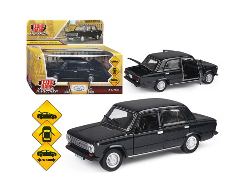 Машина металл ВАЗ-2101 12 см, (двери, багаж, черный) инерц, в коробке