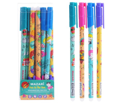 Ручка гелевая со стираемыми чернилами FUN IN THE SUN, синяя, игольчатый пиш. узел 0.5мм, термочувствительные чернила, корпус пластиковый цветной, сменный стержень 128 мм, ПВХ-упаковка