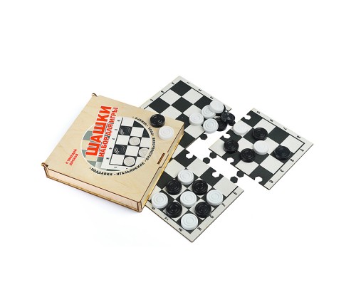 Игра "Шашки" (с жестким полем, деревянная коробка)