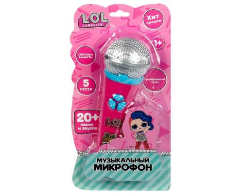 Музыкальный микрофон "Лол" (20 песен и звуков. блист.бат.) в коробке
