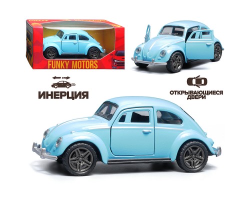 Светло-голубая инерционная машинка ретро die-cast , 1:32