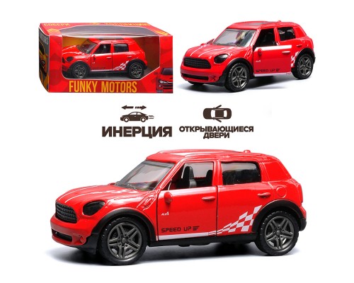 Красная с белым рисунком инерционная машинка die-cast , 1:32