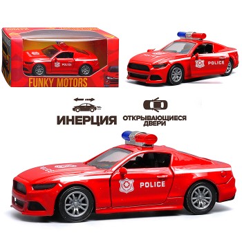 Красная инерционная машинка полицейская седан, die-cast , 1:32