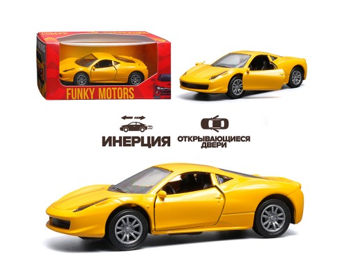Жёлтая инерционная машинка вид В die-cast , 1:32