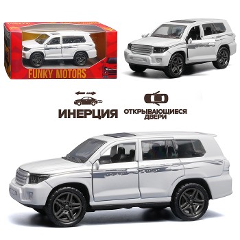 Белая с серебрянной полоской инерционная машинка die-cast , 1:32