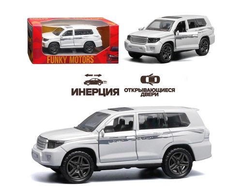 Белая с серебрянной полоской инерционная машинка die-cast , 1:32