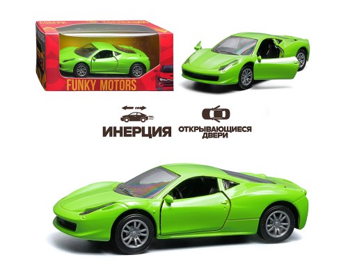 Ярко-зелёная инерционная машинка вид А die-cast , 1:32