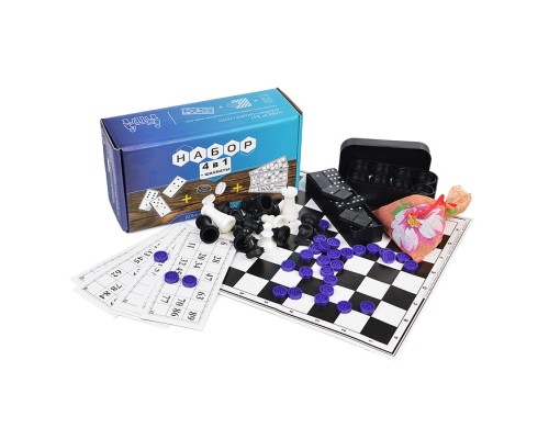 Набор 4в1 лото (пластик) шашки, домино, шахматы, шахматное поле.