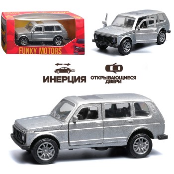 Серебристая инерционная машинка вид А die-cast , 1:32