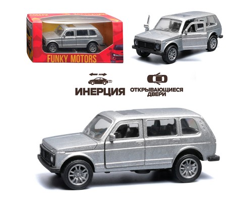 Серебристая инерционная машинка вид А die-cast , 1:32