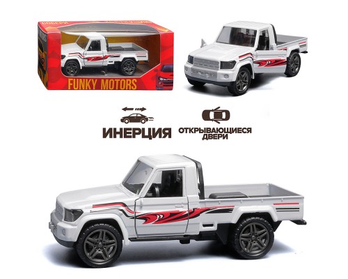 Белый с рисунком инерционная машинка пикап die-cast , 1:32
