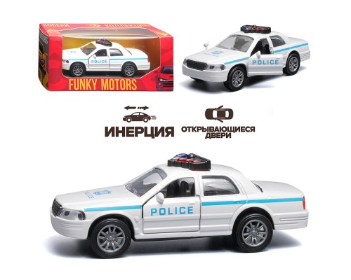 Белая с синей полосой инерционная машинка полицейская die-cast , 1:32