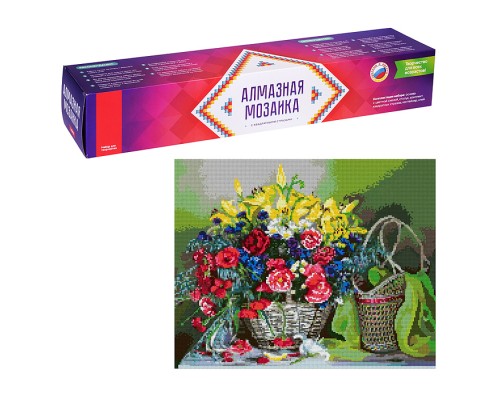 Алмазная мозаика 40*50 см (полное заполнение) "Корзина с цветами"
