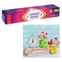 Алмазная мозаика 40*50 см (полное заполнение) "Часы и цветы"