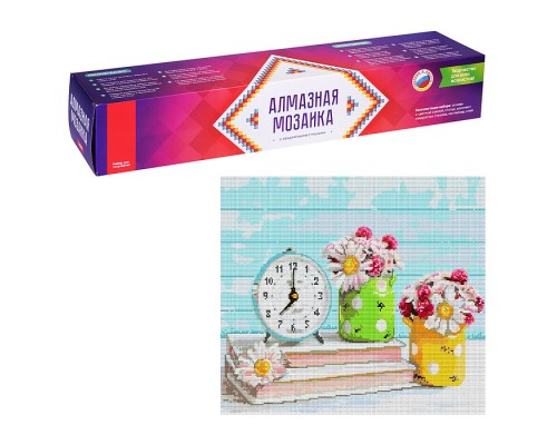 Алмазная мозаика 40*50 см (полное заполнение) "Часы и цветы"