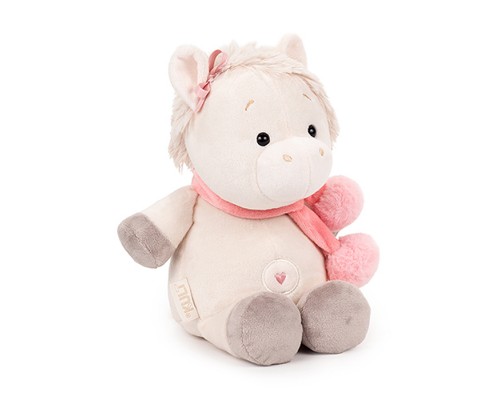 Мягкая игрушка "Лошадка Ами" с шарфом, пудровый 20 см.