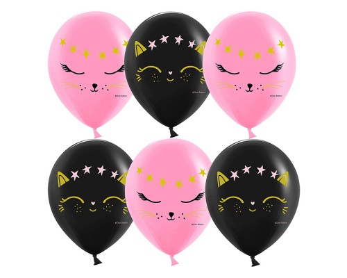 Шар (12''/30 см) Волшебный котенок, Черный/Розовый, пастель, 2 ст, 25 шт.