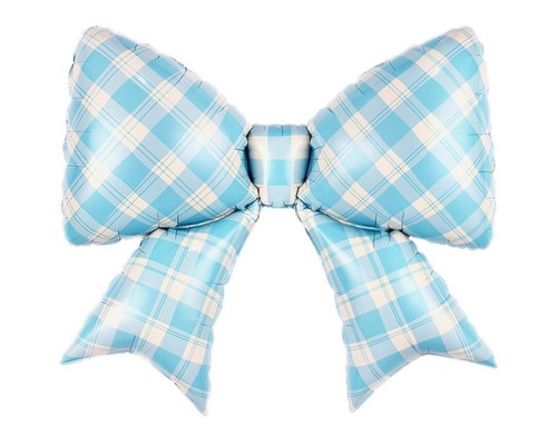 Шар (38''/97 см) Фигура, Бант, Клетка Виши, Голубой, Сатин, 1 шт. в уп.