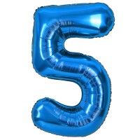 Шар (40''/102 см) Цифра, 5, Синий, Металлик, 1 шт. в уп.