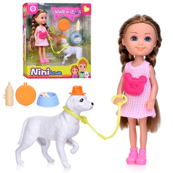 Кукла с аксессуарами "Ника с собачкой" в коробке