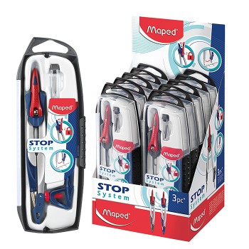 Готовальня "Stop System", 3 предмета, циркуль 135мм, пластиковый футляр