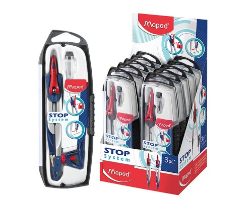 Готовальня "Stop System", 3 предмета, циркуль 135мм, пластиковый футляр