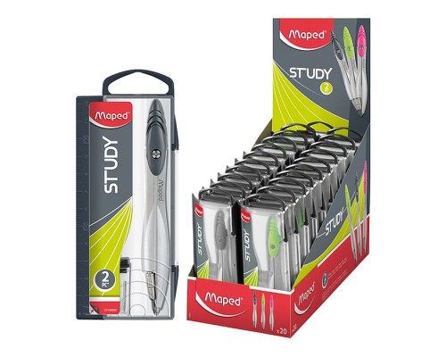 Циркуль "Study" 120мм, металл., грифель 2мм, ассорти, пенал с европодвесом