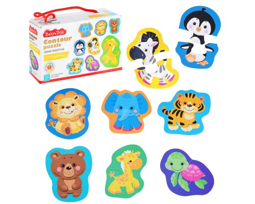 Пазлы контурные Половинки "Дикие животные" Baby Toys