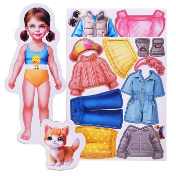 Магнитная игра-одевашка "Девочка с котенком"