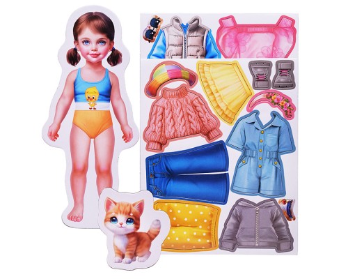 Магнитная игра-одевашка "Девочка с котенком"