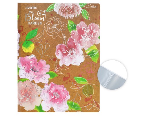 Папка с 20 вкладышами A4 "Bloom Garden" A4 (235x310x15 мм) 400 мкм, фактура крафт-имитация с рисунком, тиснение фольгой, вкладыши 30 мкм, индивидуальная упаковка