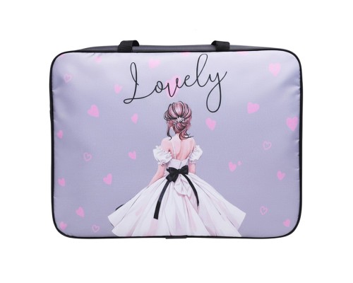 Папка школьника А4 с ручками + твердое дно, широкая, ткань, дизайн 335/260/60 "Акварельная принцесса"