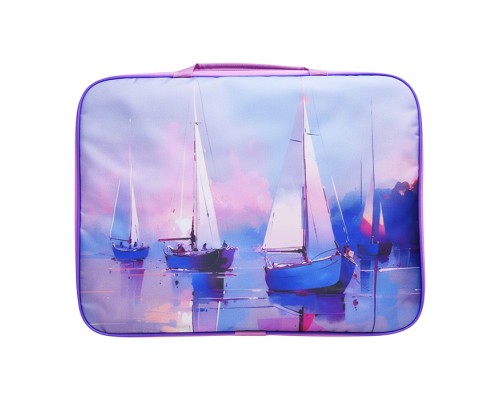 Папка школьника А4 с ручками + твердое дно, широкая, ткань, дизайн 335/260/60 "Акварельный парус"