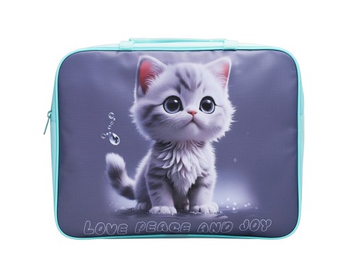 Папка школьника А4 с ручками + твердое дно, широкая, ткань, дизайн 335/260/60 "Белый пушистик"