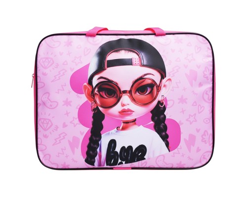 Папка школьника А4 с ручками + твердое дно, широкая, ткань, дизайн 335/260/60 "Девочка 3D"